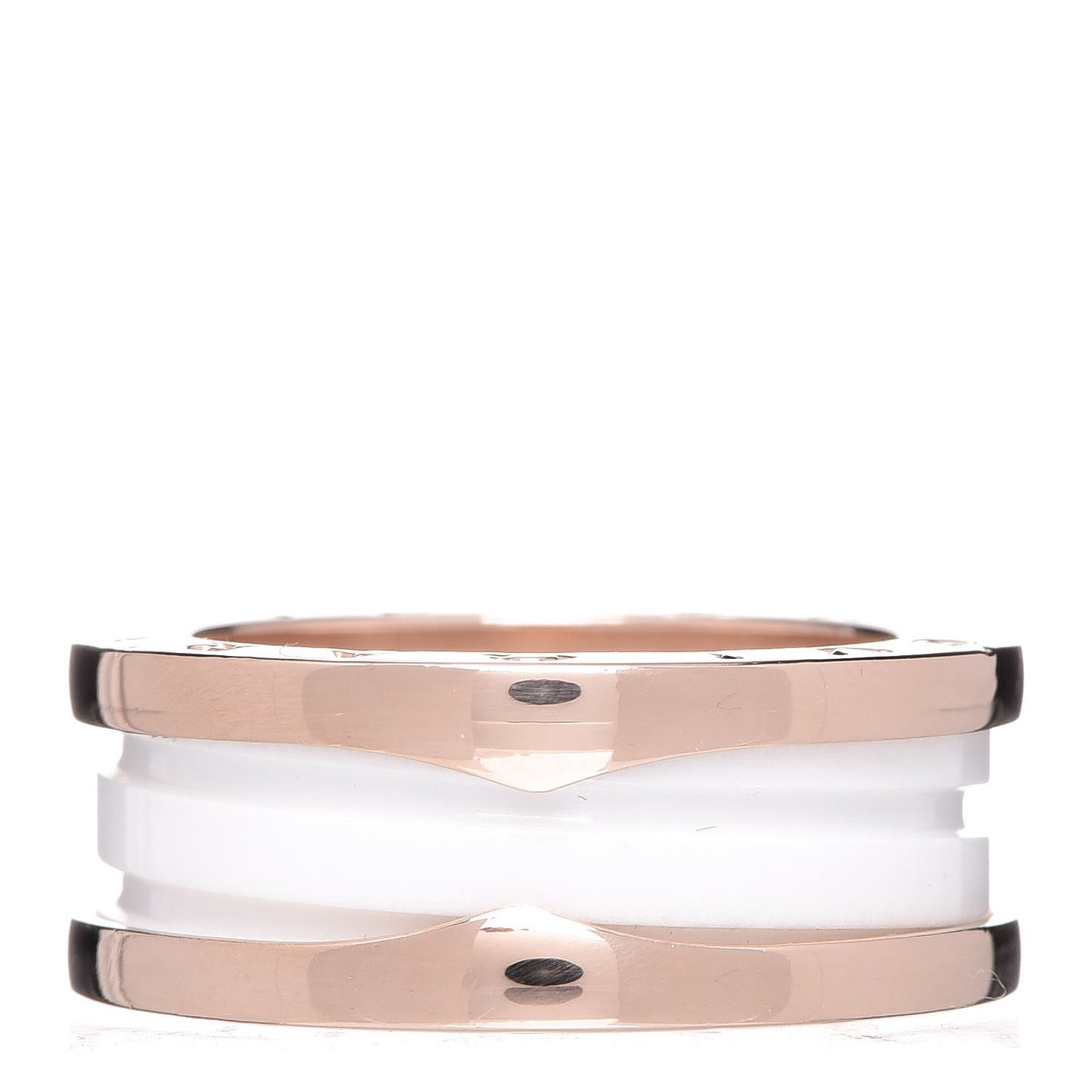 18K Rose Gold White Ceramic B.Zero1 Two-Band Ring 51 5.75