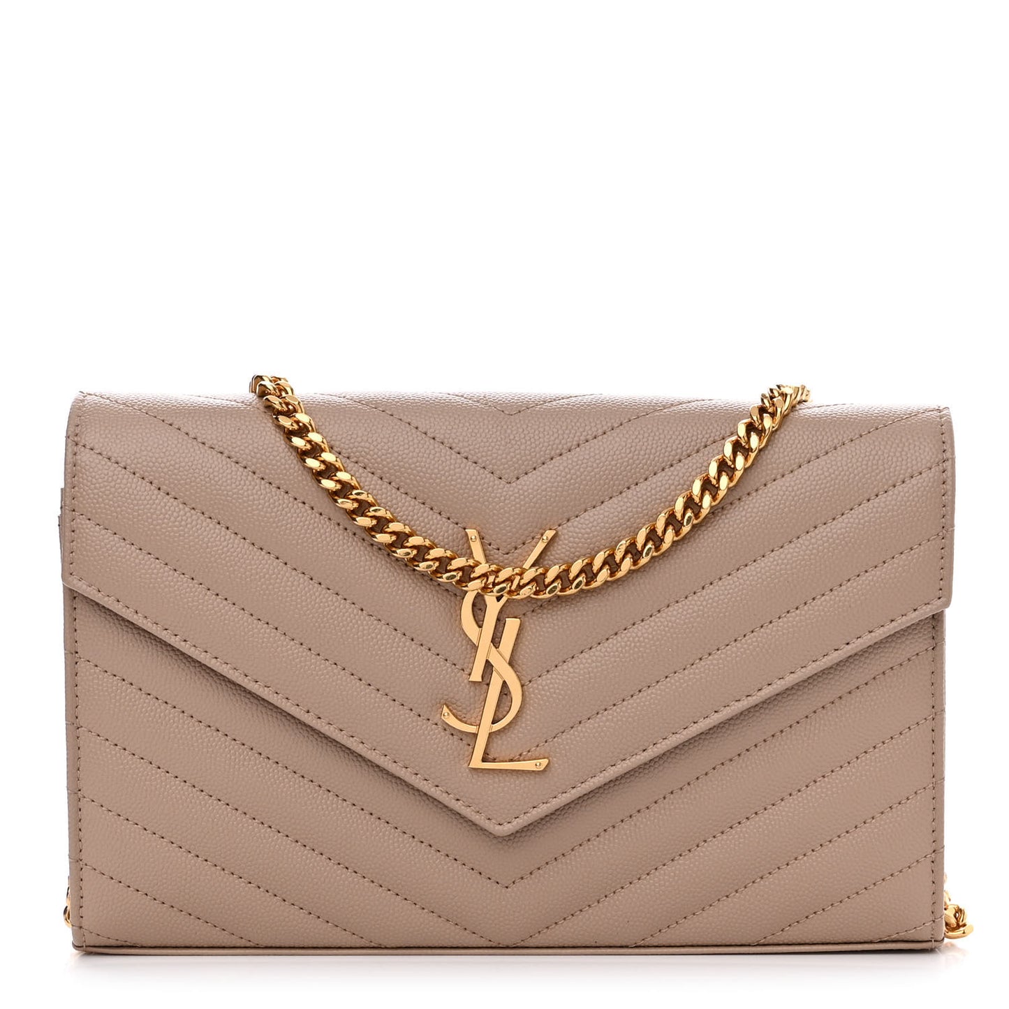 Grain De Poudre Matelasse Chevron Monogram Chain Wallet Dark Beige