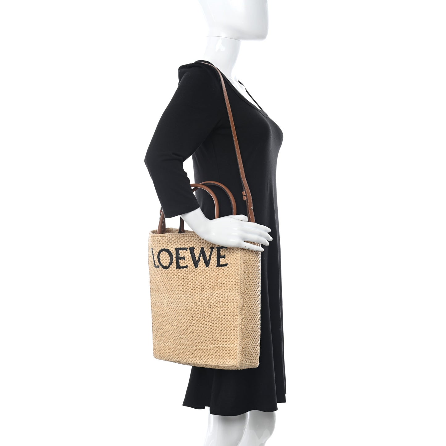 Raffia Calfskin Standard A4 Tote Bag Natural Black