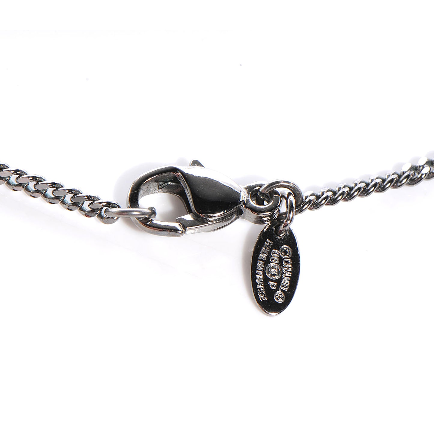 Pearl CC Pendant Necklace Dark Silver