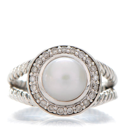 David Yurman Sterling Silver Diamond Pearl 8mm Petite Cerise Ring 51 5.75 1 of 7