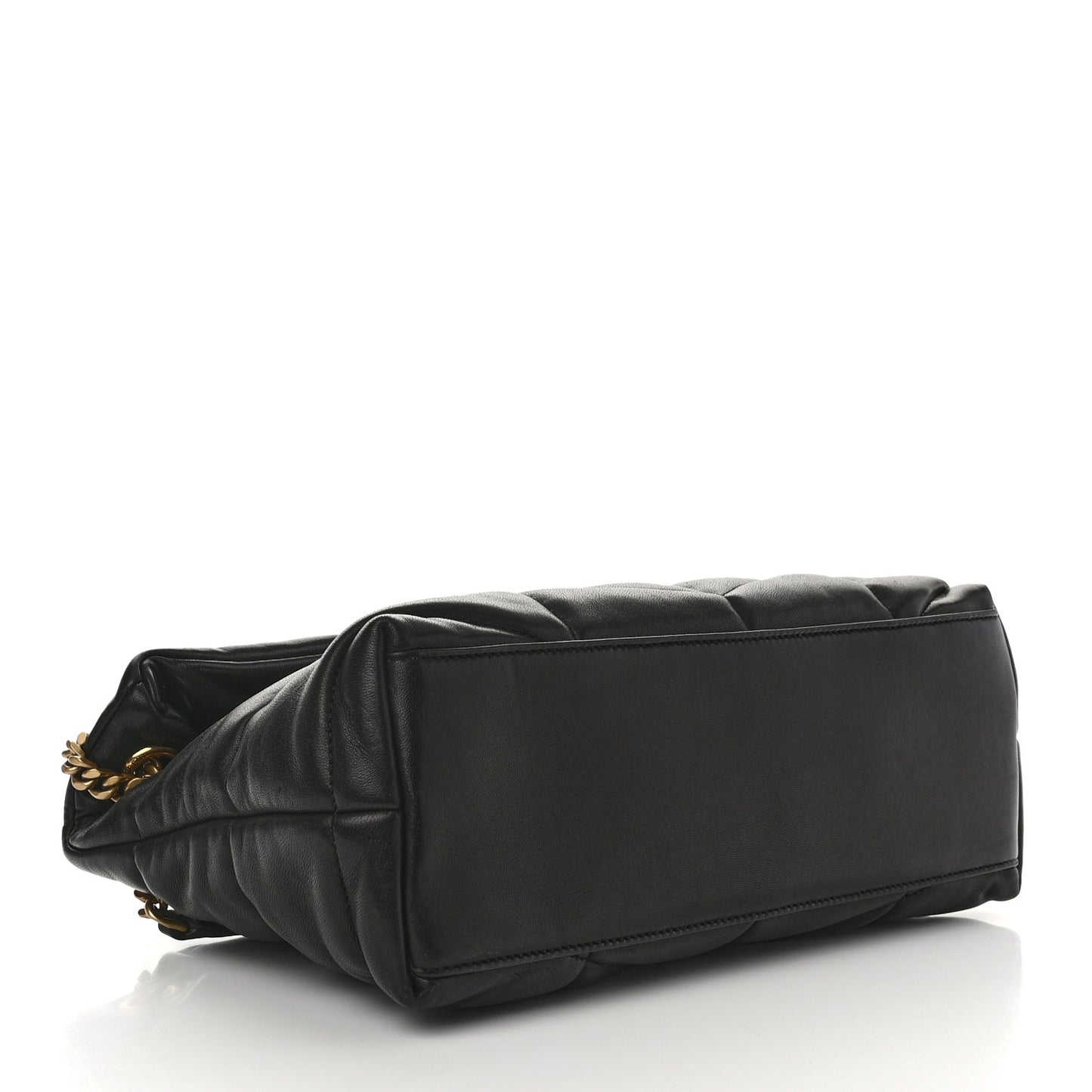 Lambskin Quilted Medium Loulou Puffer Monogram Chain Satchel Black