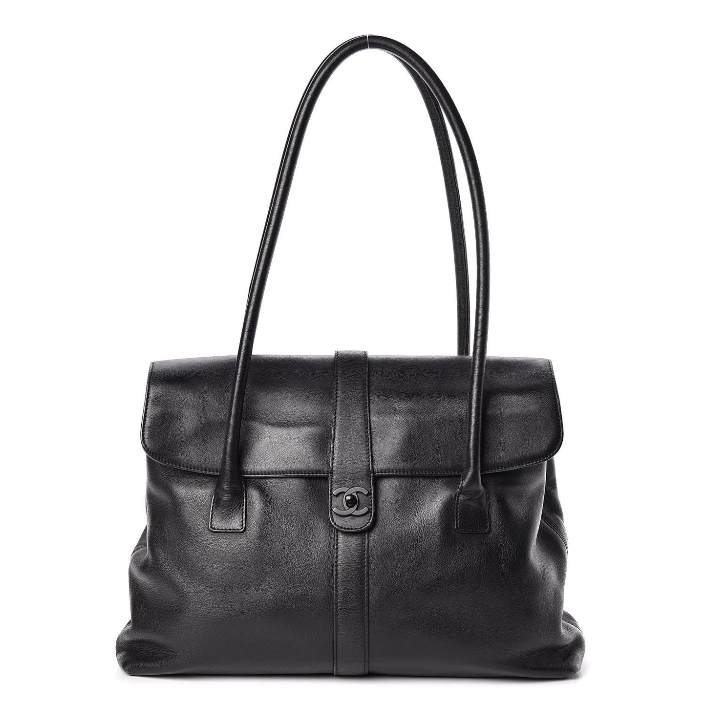 Calfskin Large Flap Tote Black