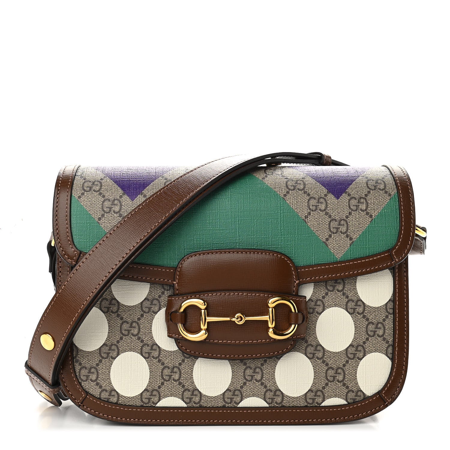 Gucci GG Supreme Monogram Geometric Horsebit 1955 Shoulder Bag Beige Multicolor Brown Sugar 1 of 11