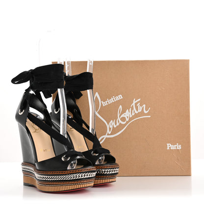 Christian Louboutin Shiny Calfskin Tribuli 140 Wedge Sandals 36 Black 11 of 11