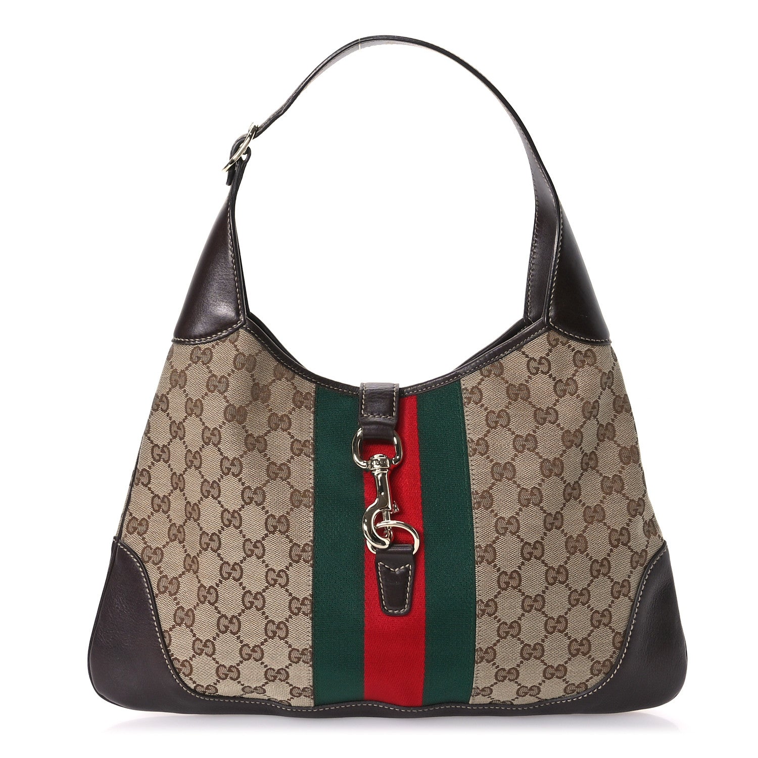 Gucci Monogram Web Jackie O Bouvier Hobo Dark Brown 1 of 10