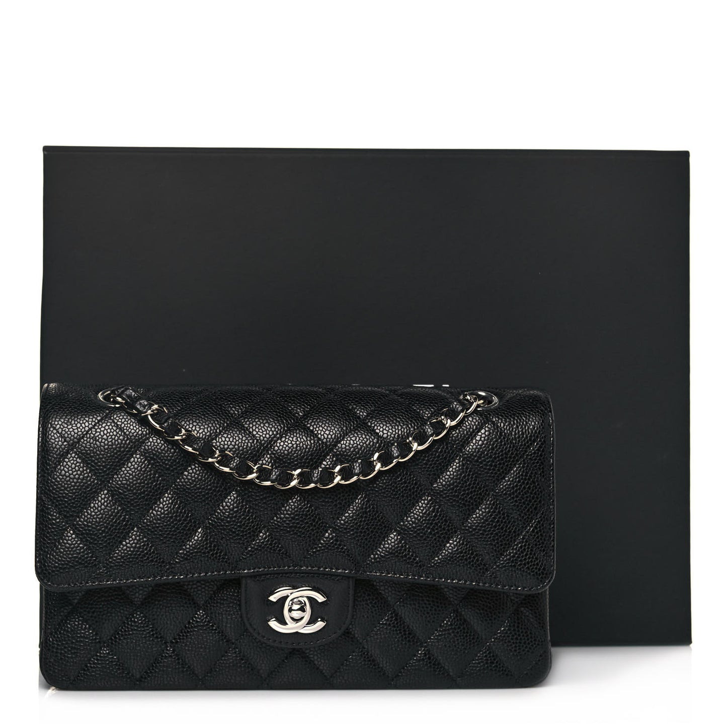Caviar Quilted Medium Double Flap Black