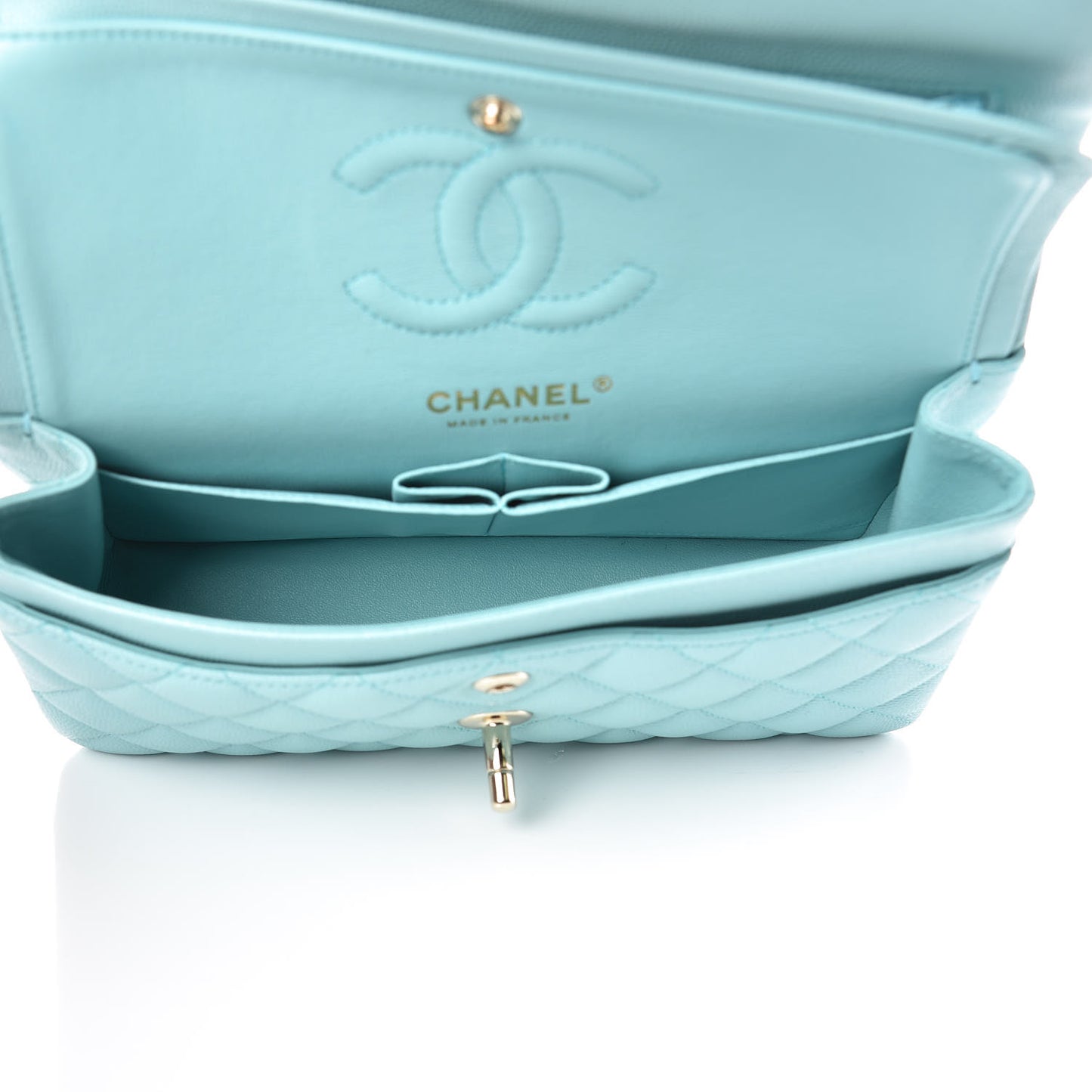 Caviar Quilted Small Double Flap Light Blue