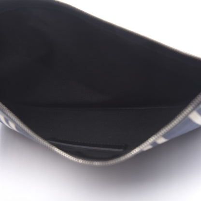 Balenciaga Calfskin Cotton Canvas Striped Logo Clutch Navy 5 of 11