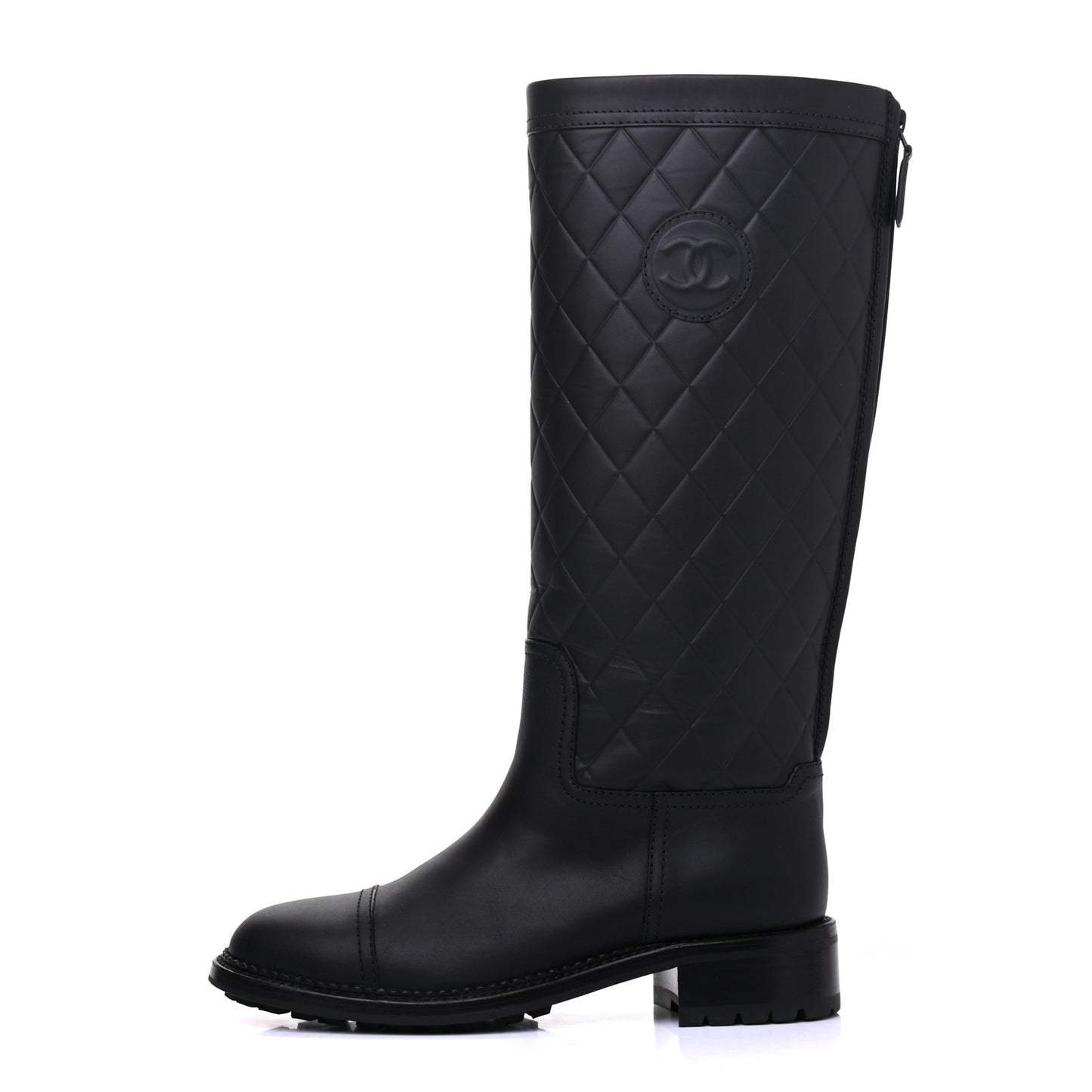 Oily Calfskin Quilted High Boots 38 Black