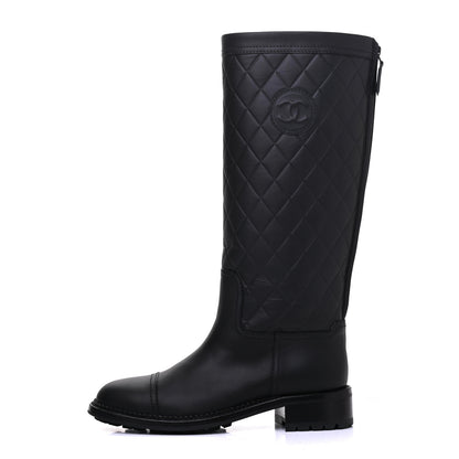 Chanel Oily Calfskin Quilted High Boots 38 Black 1 of 10