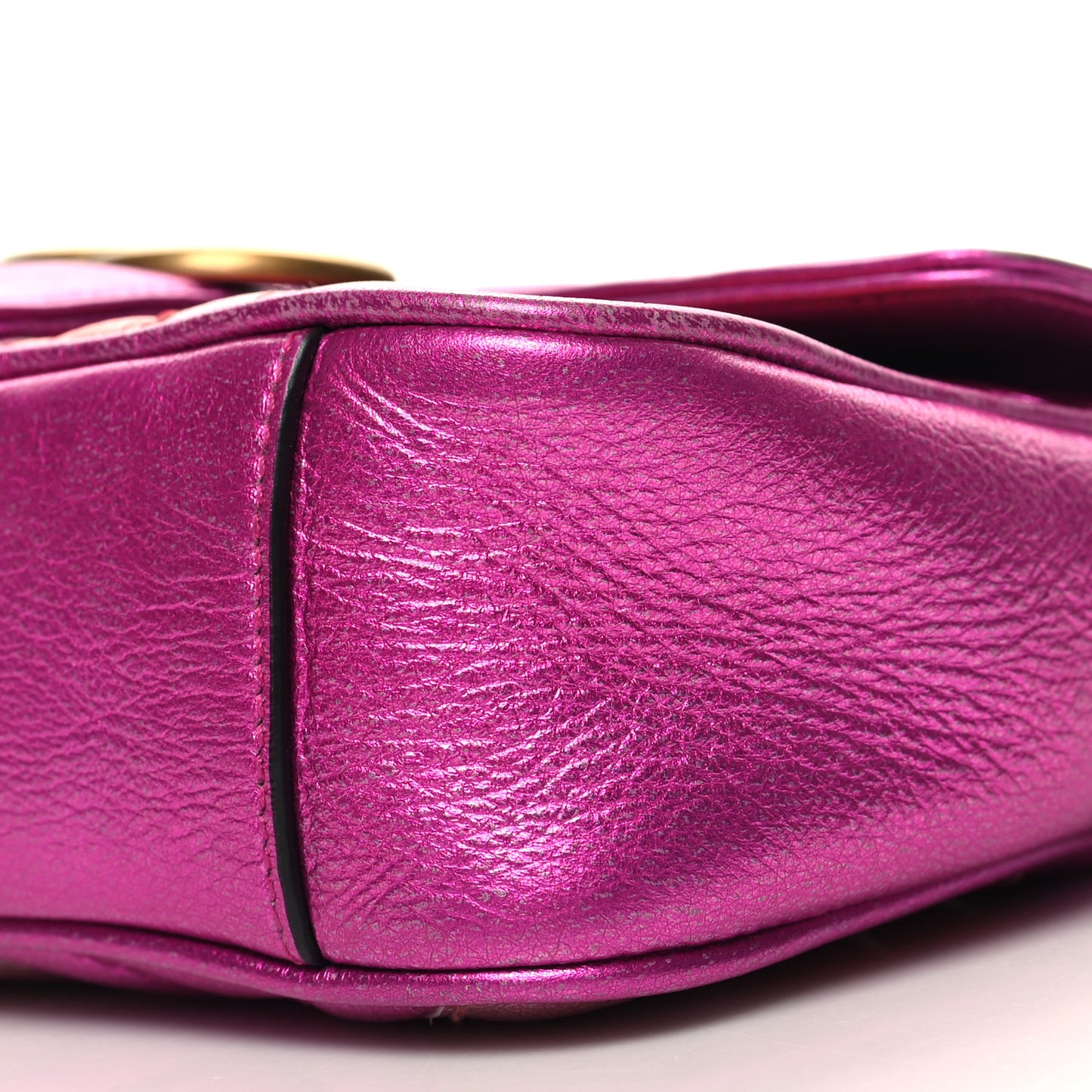 Metallic Calfskin Matelasse Mini GG Marmont Shoulder Bag Fuchsia