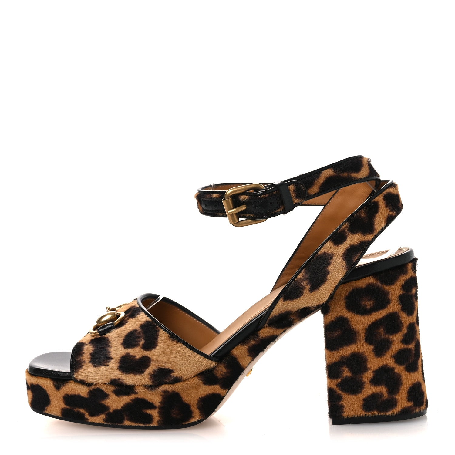 Gucci Calf Hair Leopard Print Horsebit 25/60mm Platform Sandals 38.5 Hazelnut Black 1 of 11