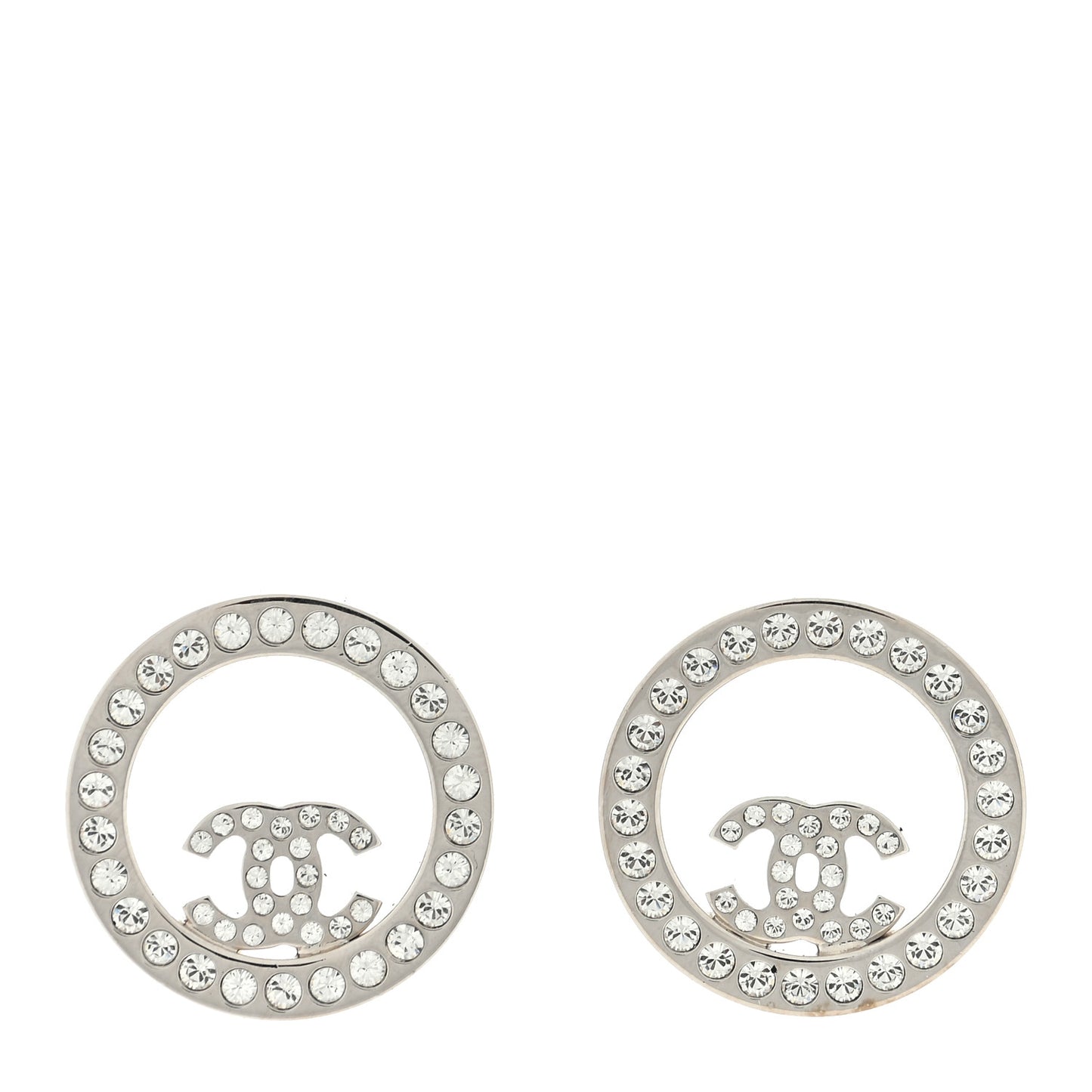 Crystal CC Round Earrings Silver