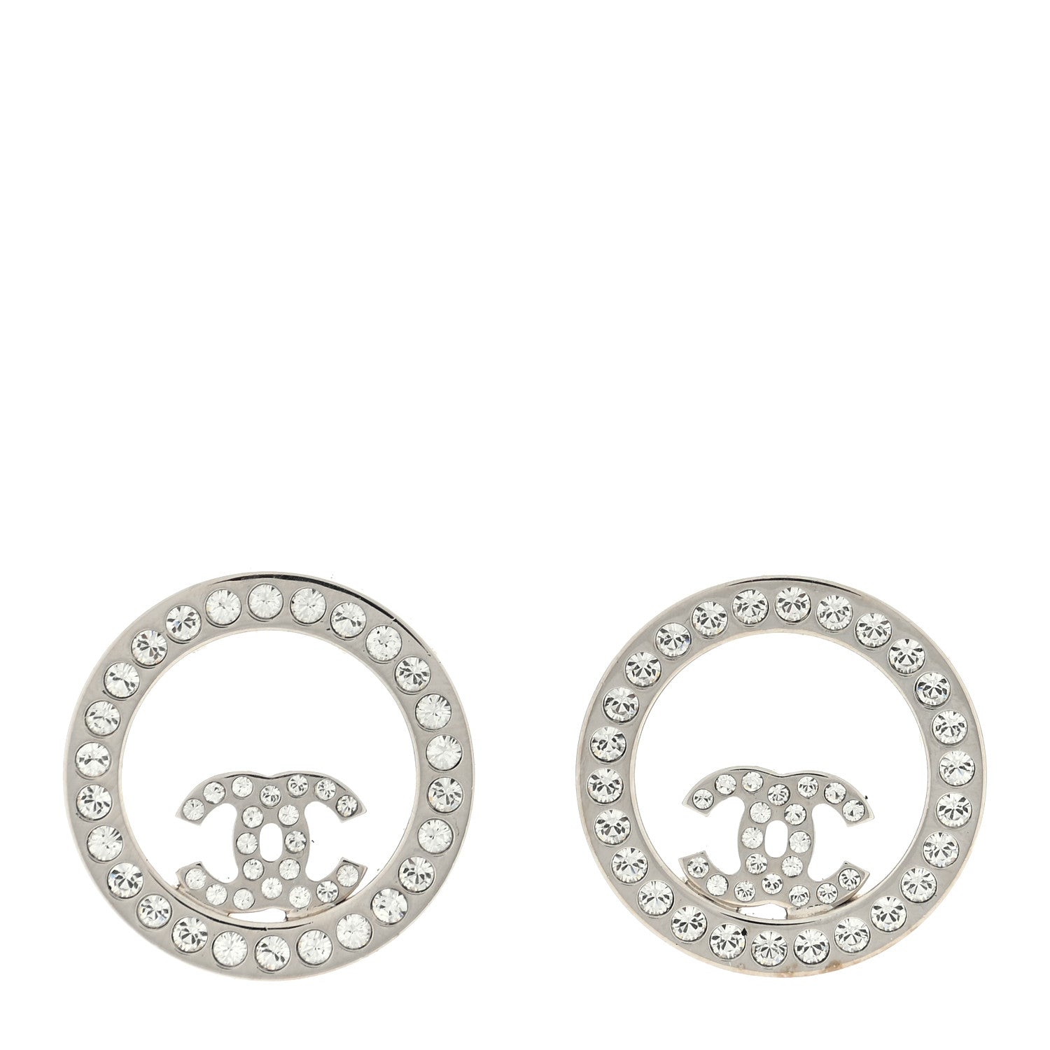 Chanel Crystal CC Round Earrings Silver 1 of 4