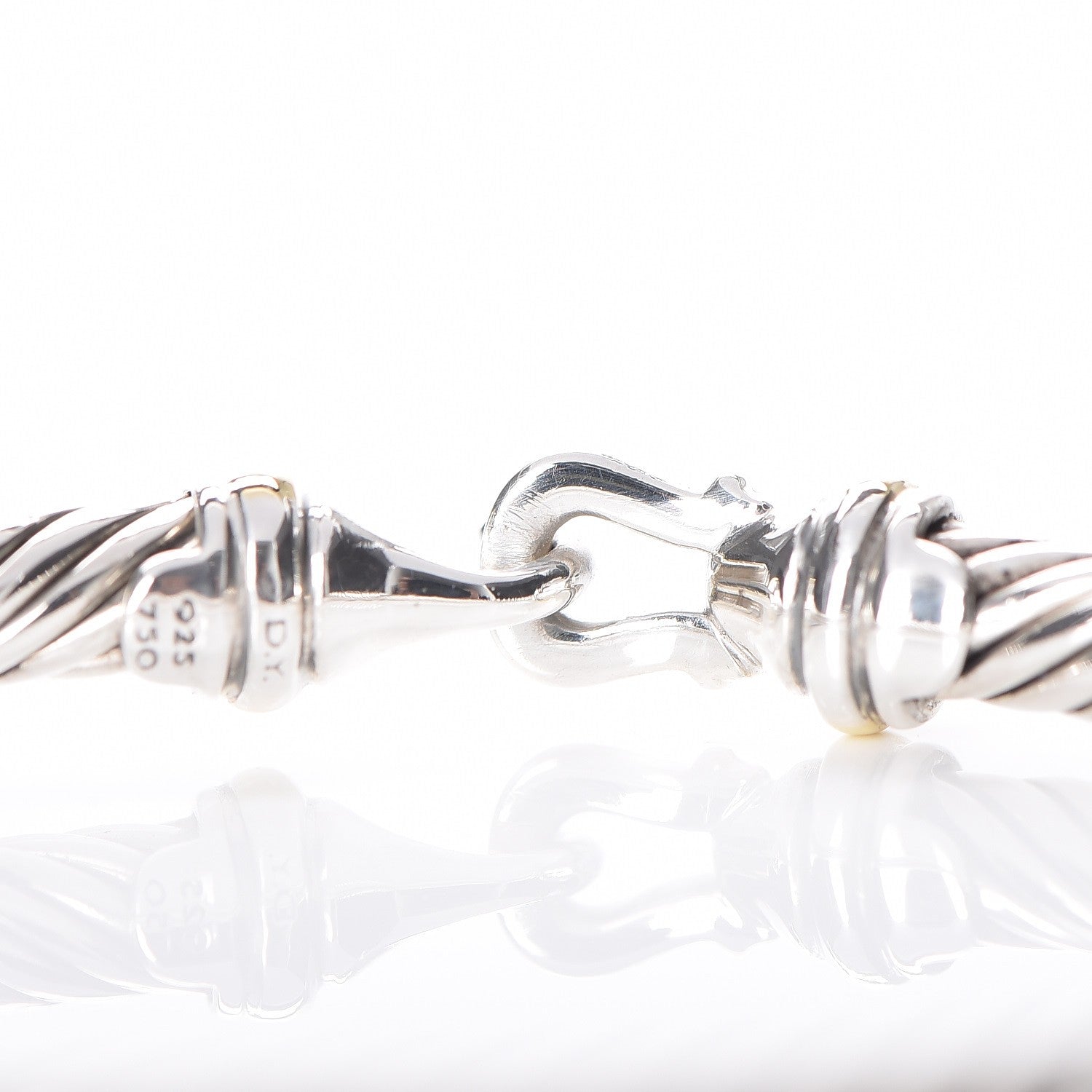 David Yurman Sterling Silver 18K Yellow Gold 5mm Cable Classic Buckle Bracelet 5 of 6