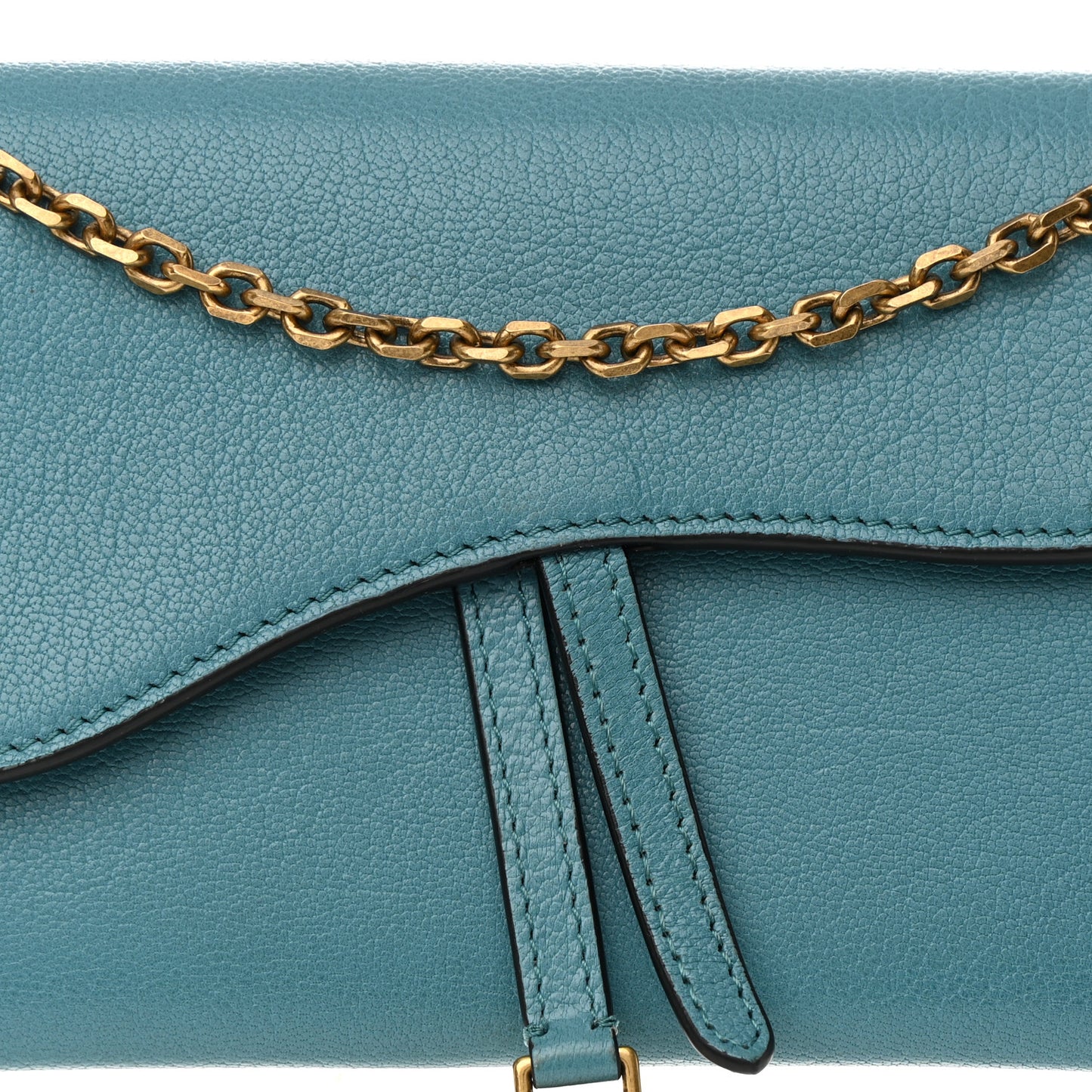 Goatskin Saddle Long Wallet With Chain Blue