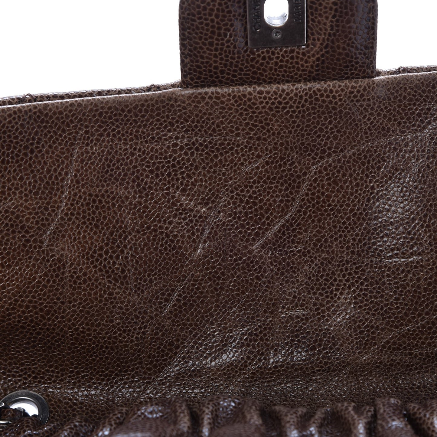 Caviar Quilted Medium Elastic Flap Brown