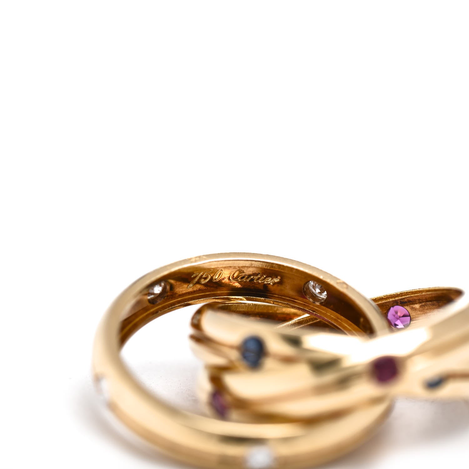 Cartier 18K Yellow Gold Diamond Sapphire Ruby Constellation Trinity Ring 50 5.25 4 of 4