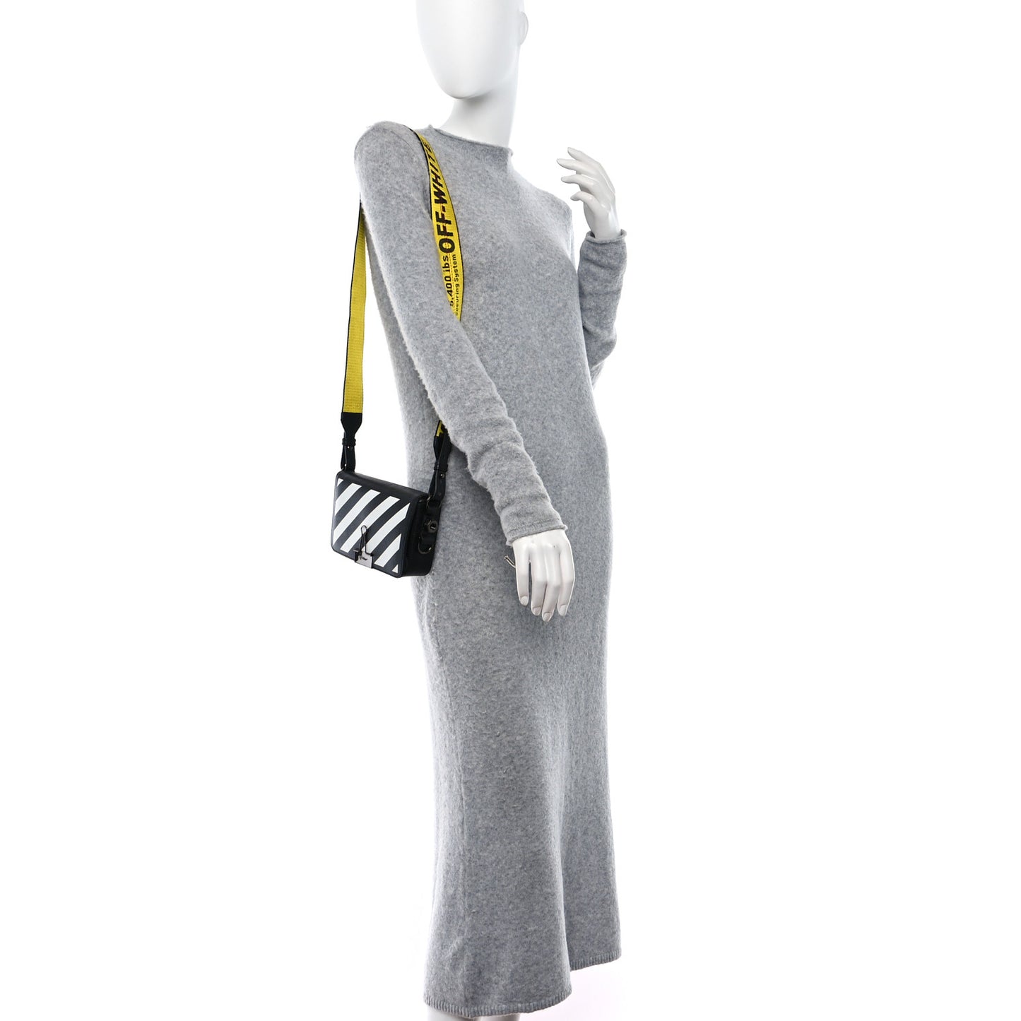 Saffiano Striped Mini Diag Binder Clip Bag Black White Yellow
