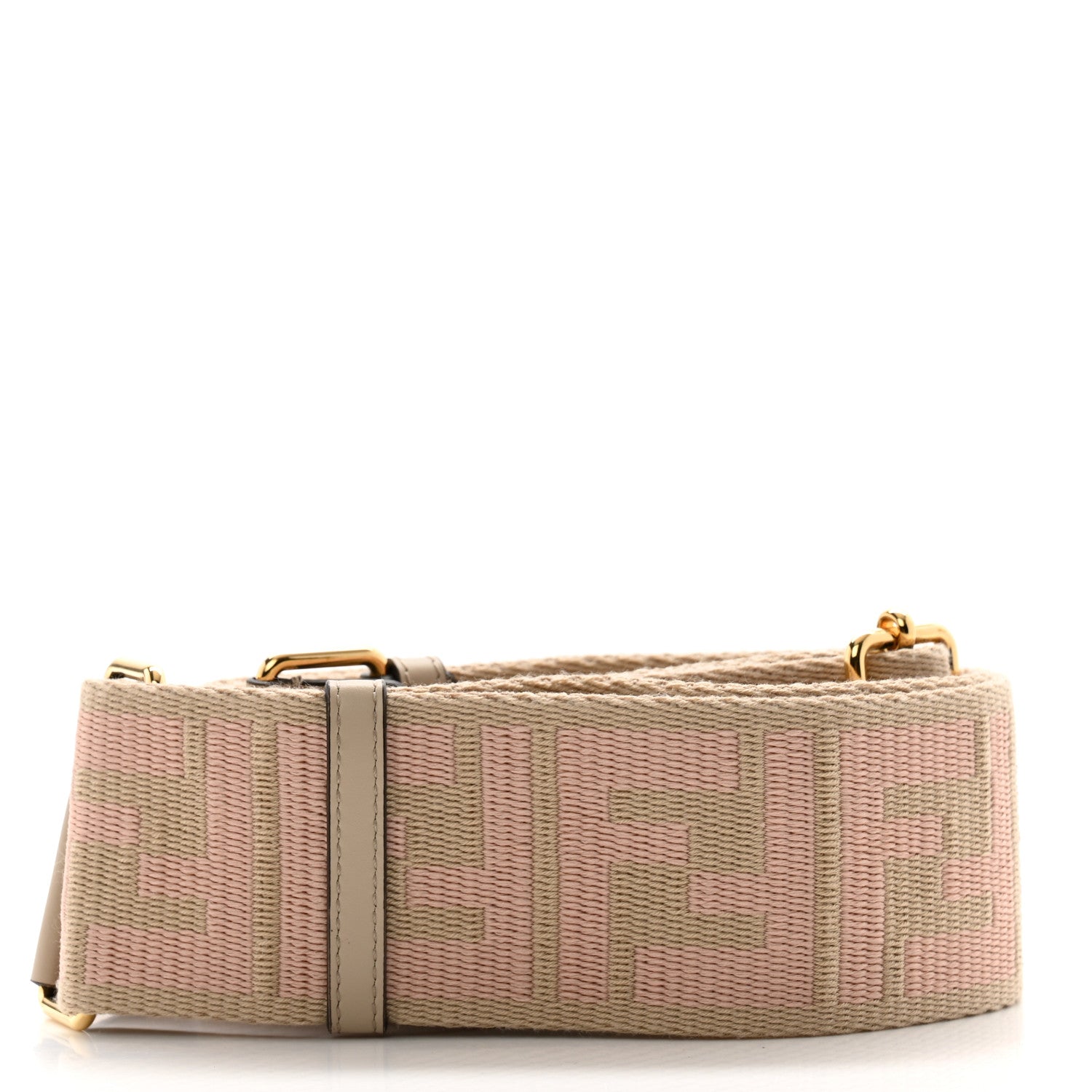 Fendi Jacquard Ribbon Vitello King FF Bi-Color Intreccio Adjustable Strap You Beige Pink 2 of 4