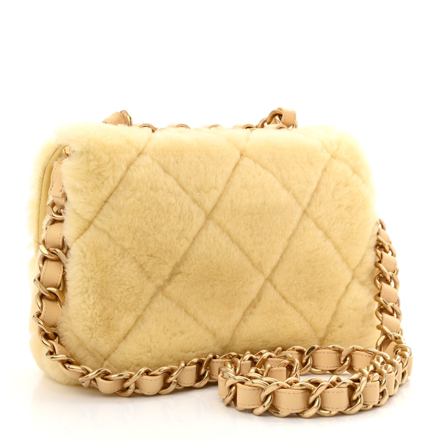 Shearling Lambskin Quilted Chain Top Handle Flap Yellow
