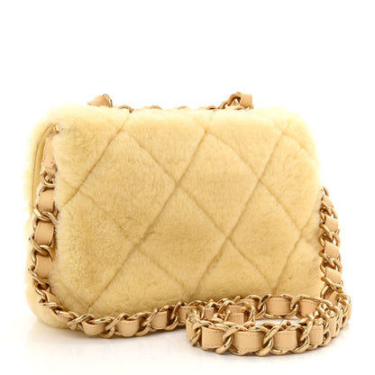 Chanel Shearling Lambskin Quilted Chain Top Handle Flap Yellow 2 of 9