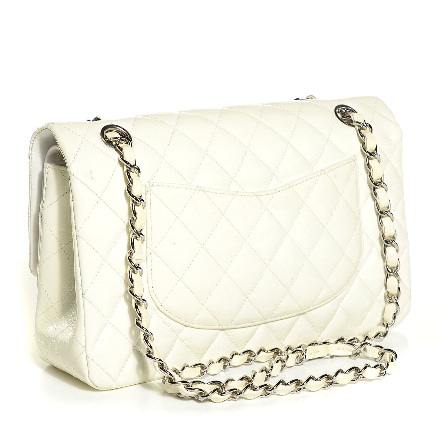 Patent Quilted Medium Double Flap White