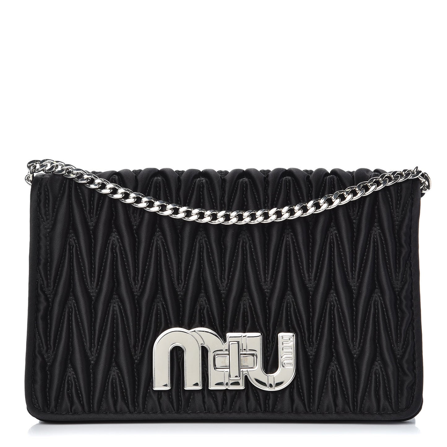 Tessuto Matelasse Delice Miu Logo Bag Black