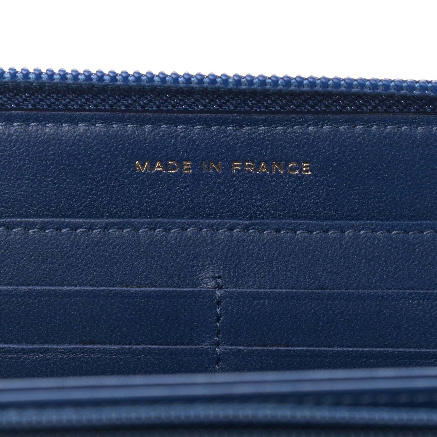 Lambskin Quilted Boy Zip Around Wallet Blue