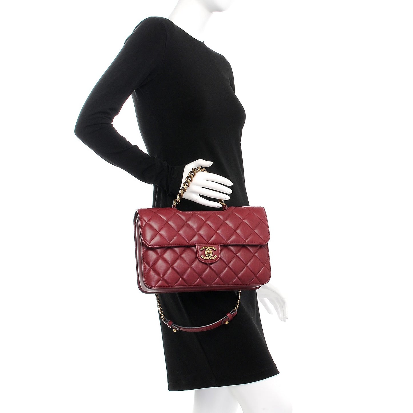 Calfskin Quilted Large Perfect Edge Flap Burgundy