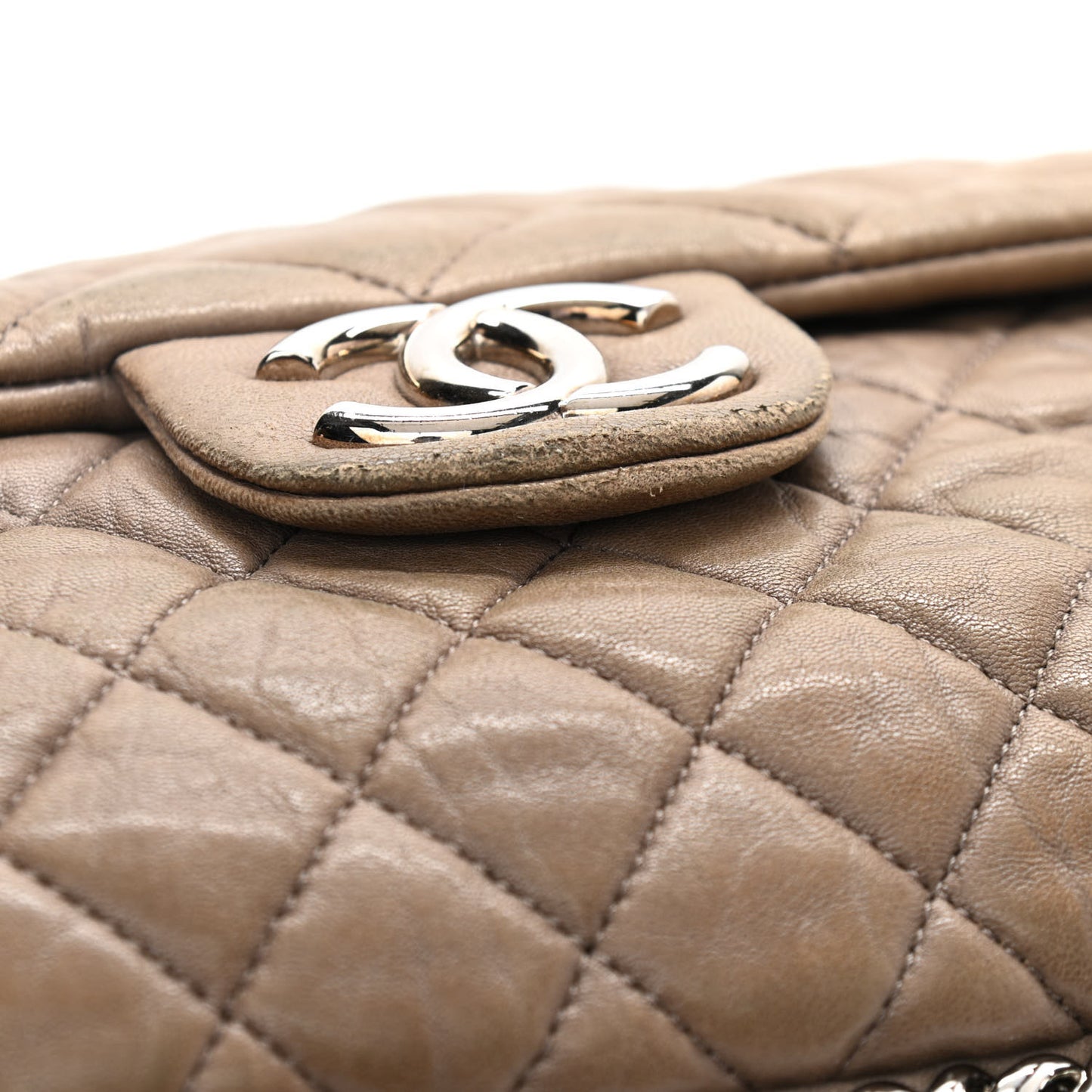 Washed Lambskin Quilted Maxi Chain Around Flap Taupe