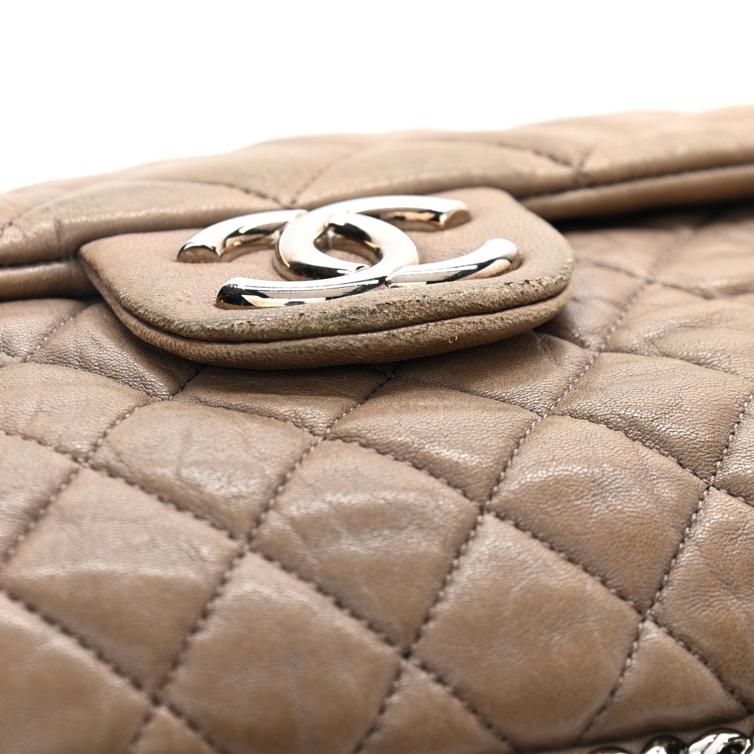Chanel Washed Lambskin Quilted Maxi Chain Around Flap Taupe 10 of 11