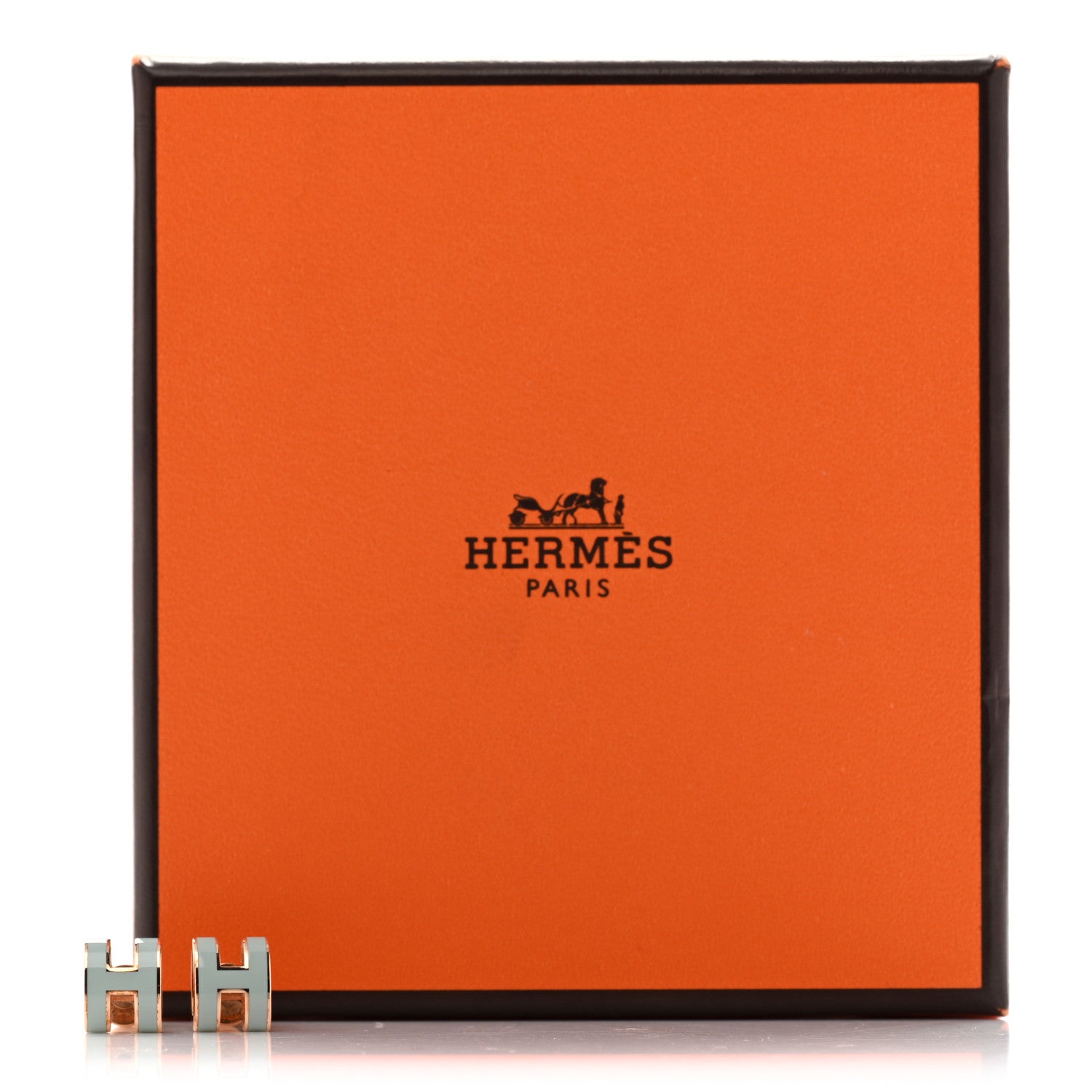 Hermes Rose Gold Lacquered Mini Pop H Earrings  Bleu Zephyr 6 of 6