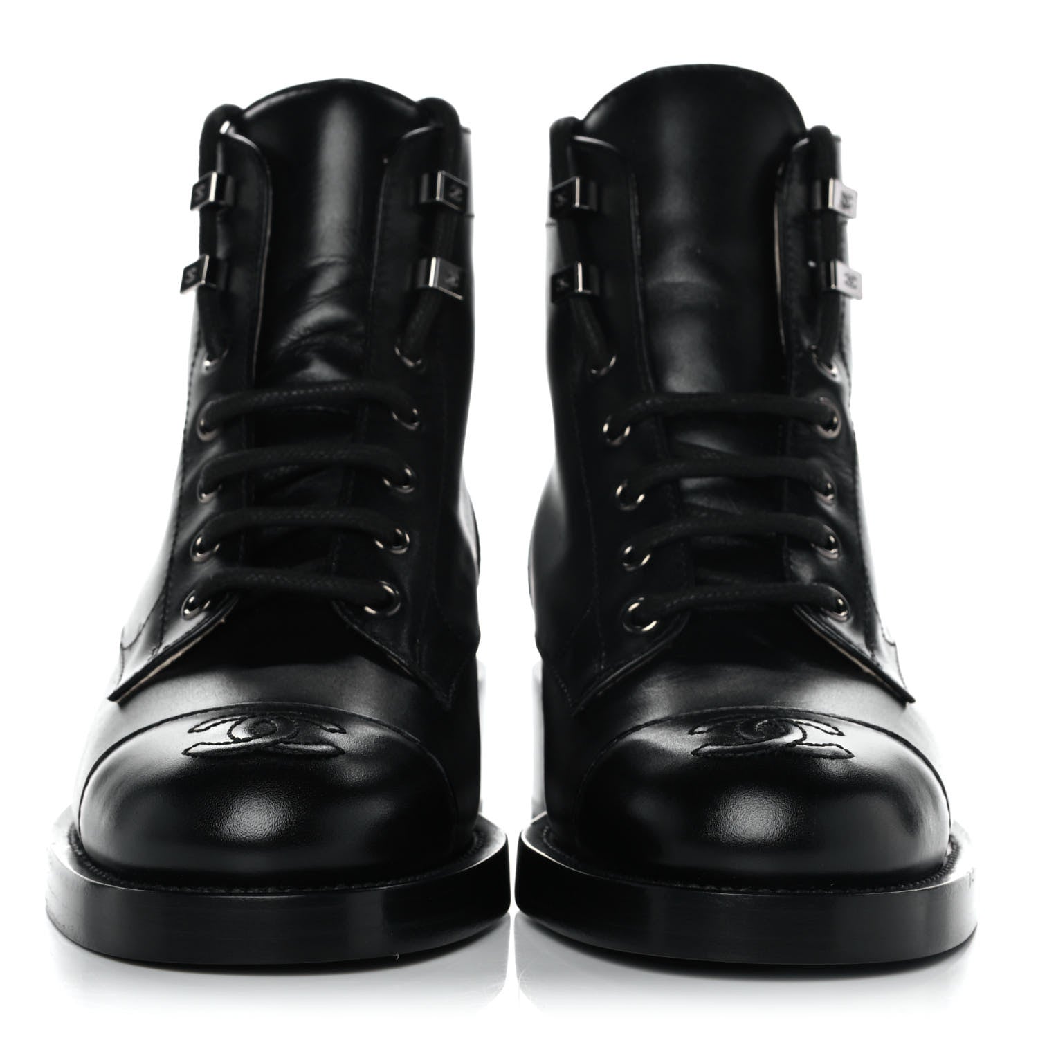 Chanel Calfskin Combat Boots 36 Black 2 of 9