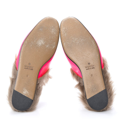 Gucci Calfskin Fur Mens Princetown Slippers 8 Fuxia Fluo Natural 5 of 13