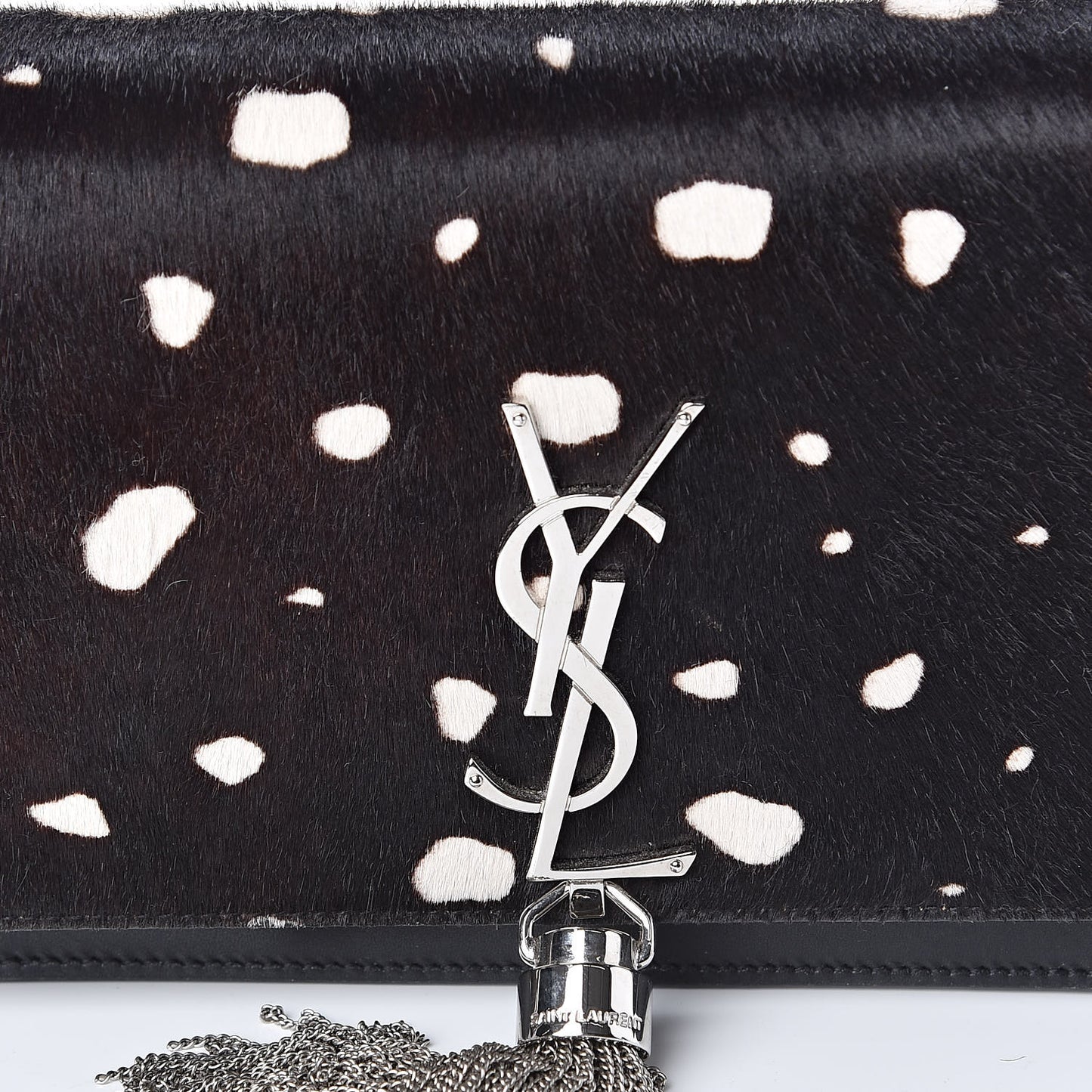 Calf Hair Spotted Monogram Kate Tassel Chain Wallet Black
