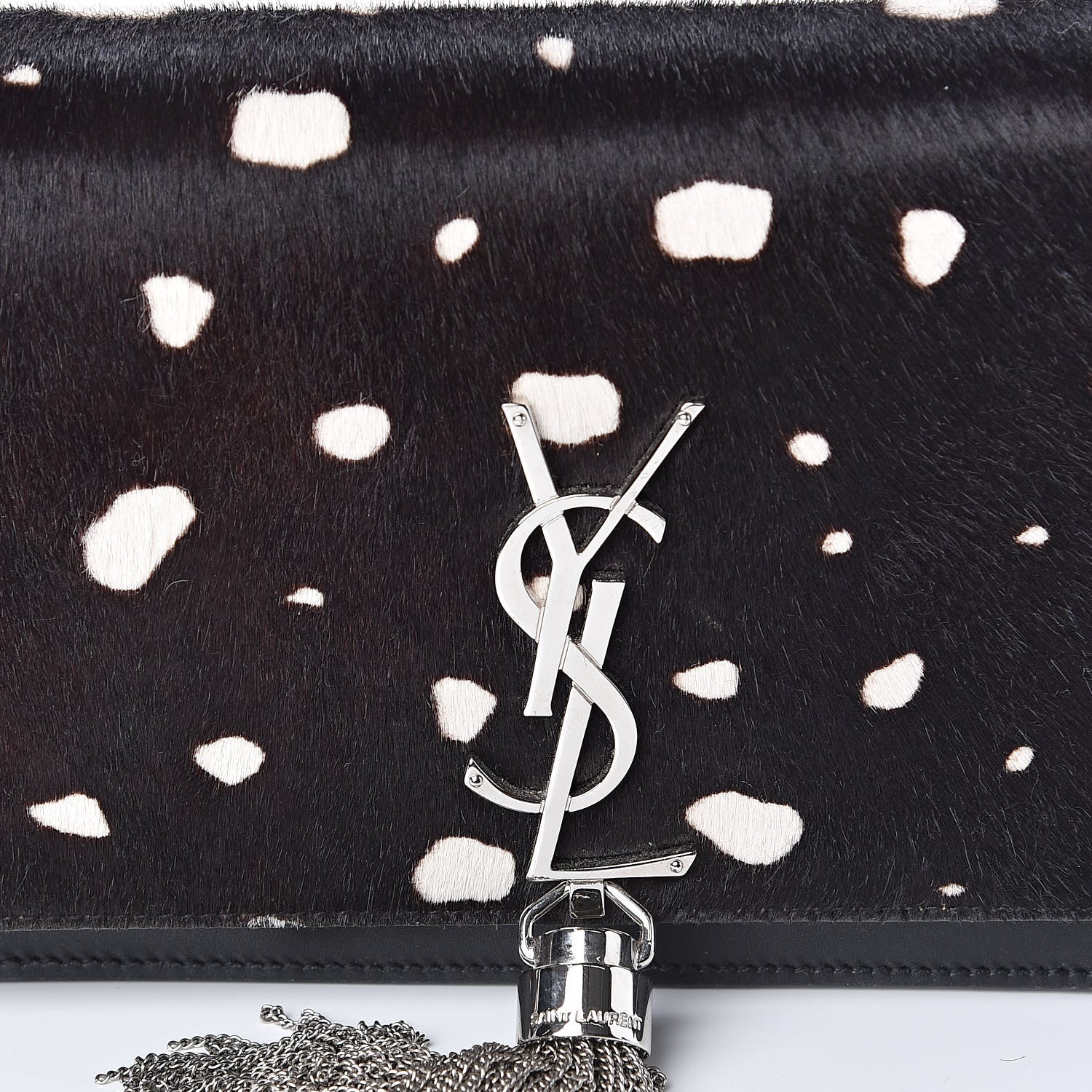 Saint Laurent Calf Hair Spotted Monogram Kate Tassel Chain Wallet Black 9 of 9
