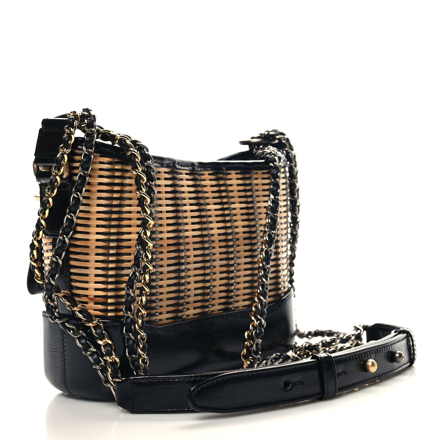 Rattan Calfskin Small Gabrielle Hobo Beige Black