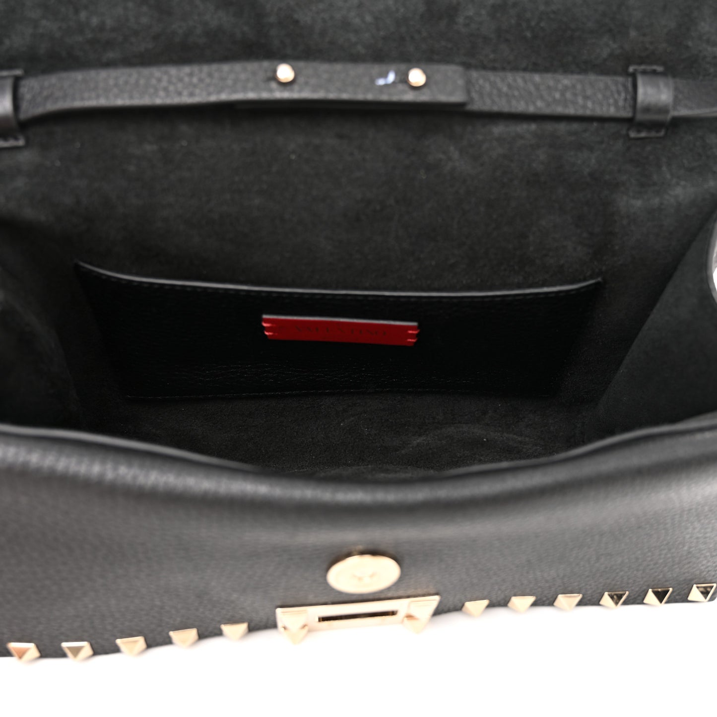 Pebbled Calfskin Rockstud Double Flap Crossbody Bag Black