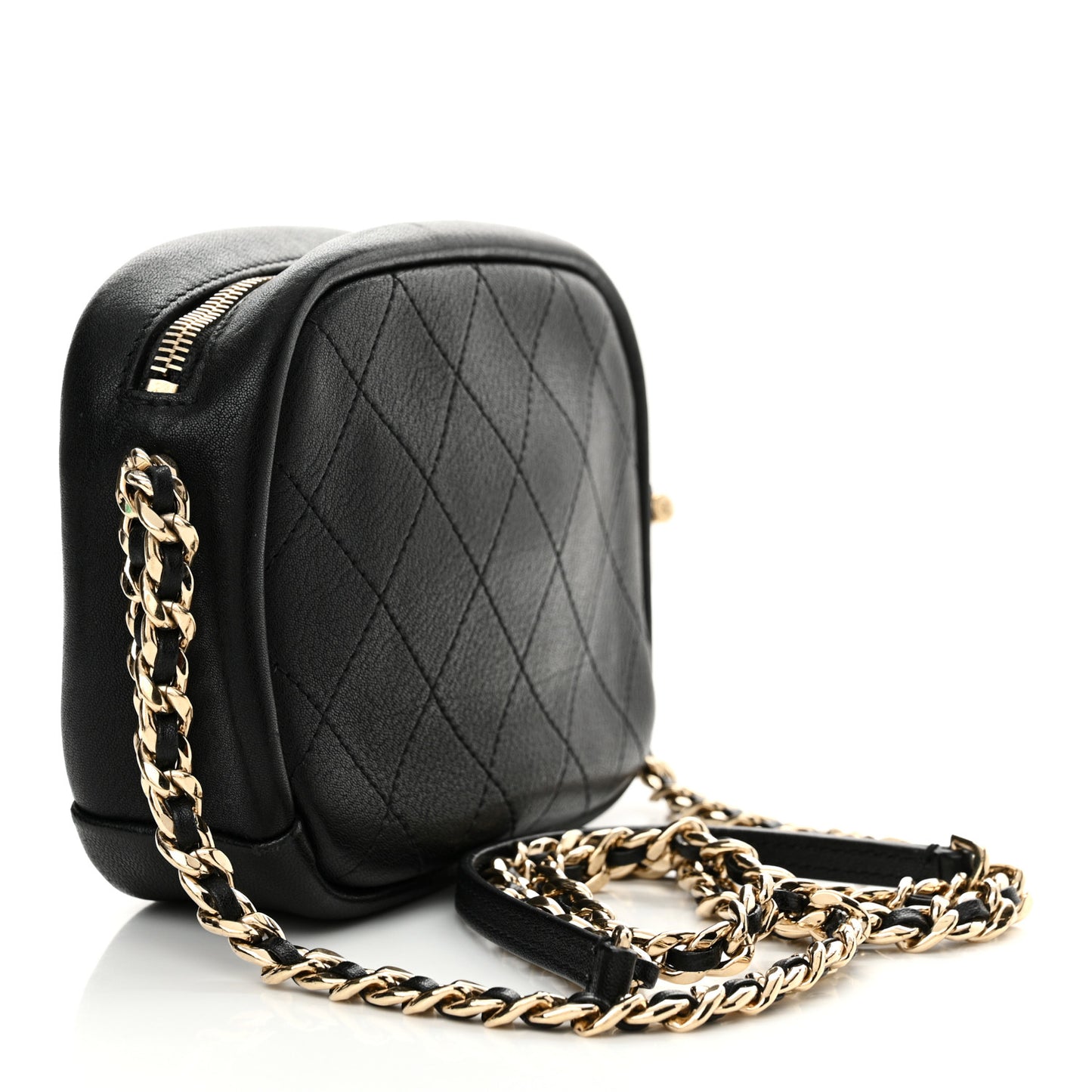 Goatskin Quilted Small Casual Trip Camera Case Black