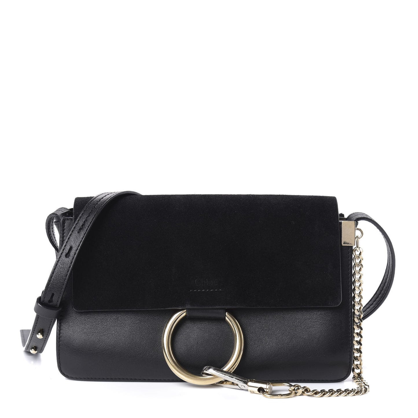 Suede Calfskin Small Faye Shoulder Bag Black