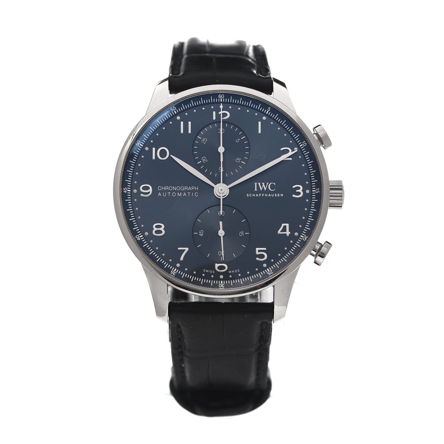 Stainless Steel Alligator 41mm Portugieser Chronograph Automatic Watch Black IW371606