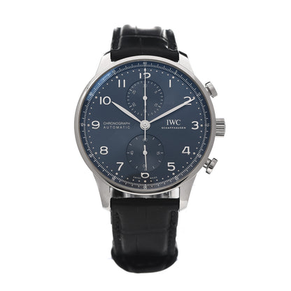 IWC Stainless Steel Alligator 41mm Portugieser Chronograph Automatic Watch Black IW371606 1 of 5