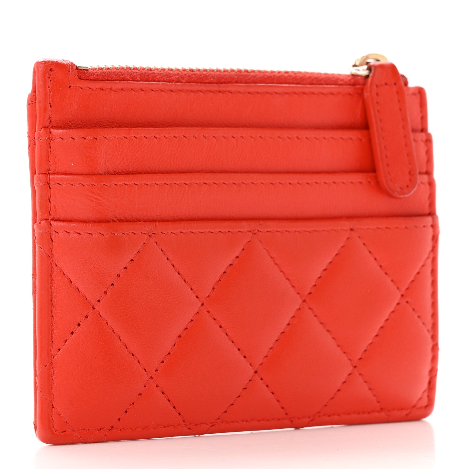 Chanel Lambskin Quilted Zip Card Holder Red 3 of 10