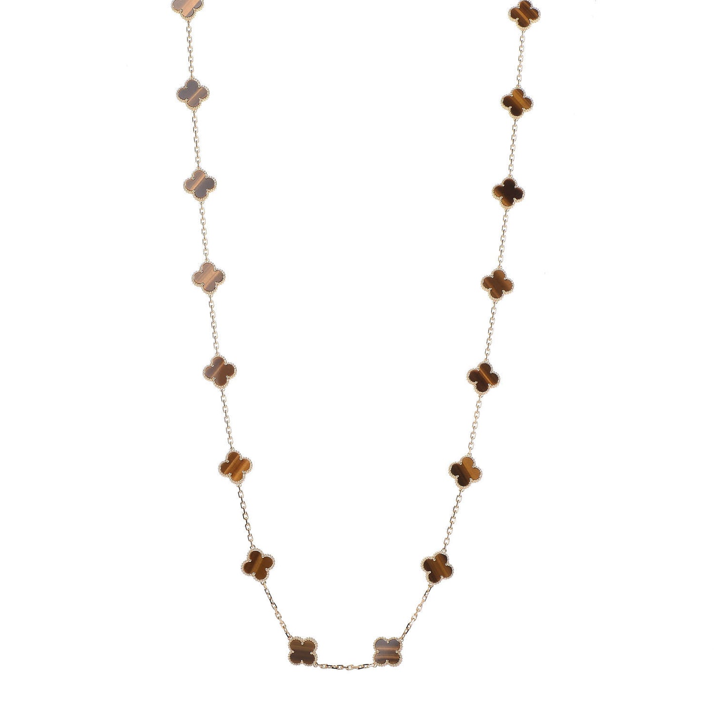 18K Yellow Gold Tiger Eye 20 Motifs Vintage Alhambra Necklace