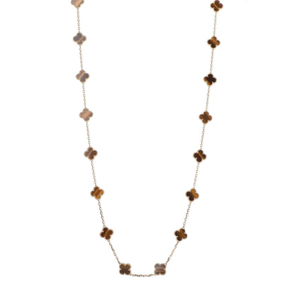 Van Cleef & Arpels 18K Yellow Gold Tiger Eye 20 Motifs Vintage Alhambra Necklace 1 of 4