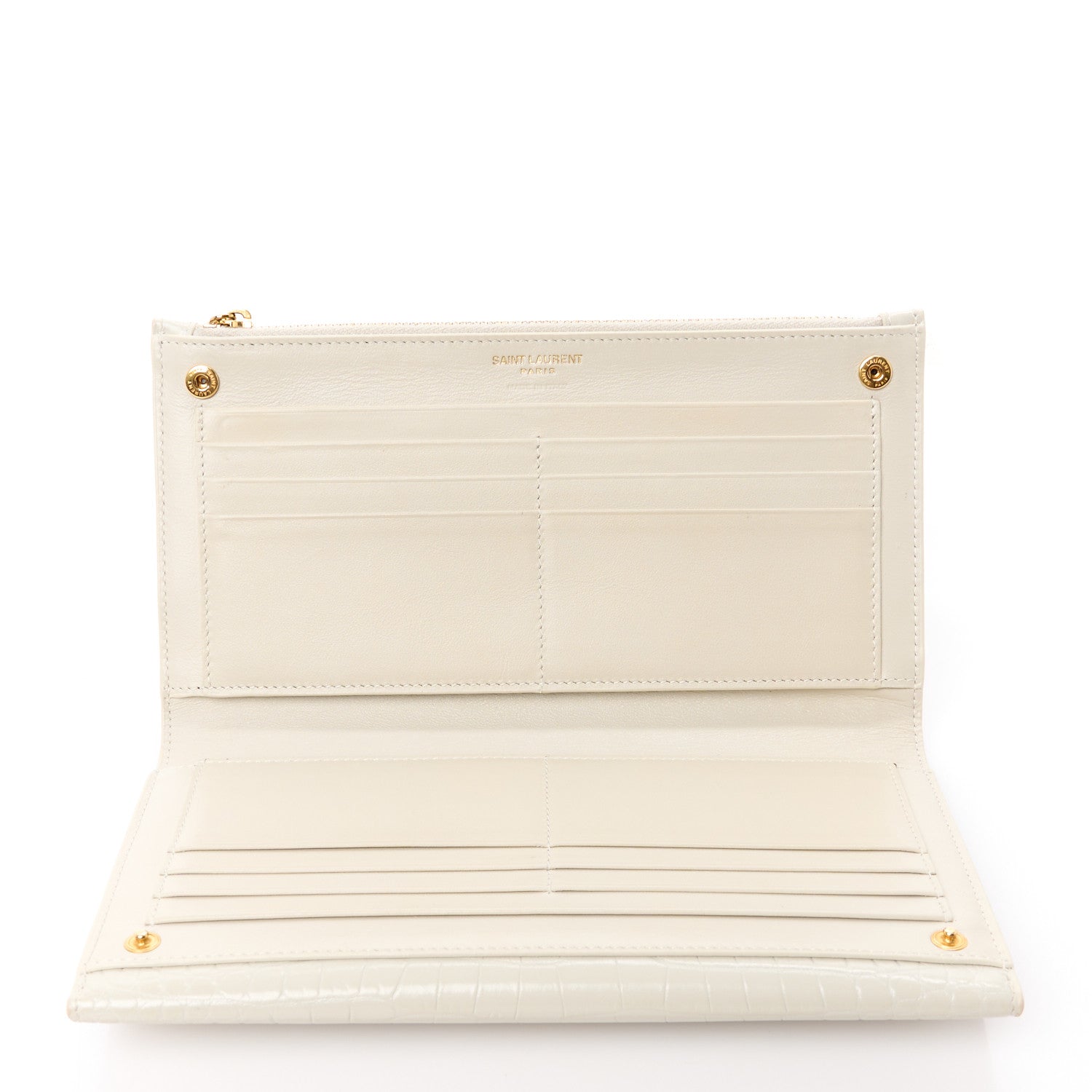 Saint Laurent Calfskin Crocodile Embossed Monogram Uptown Wallet Crema Soft 9 of 15