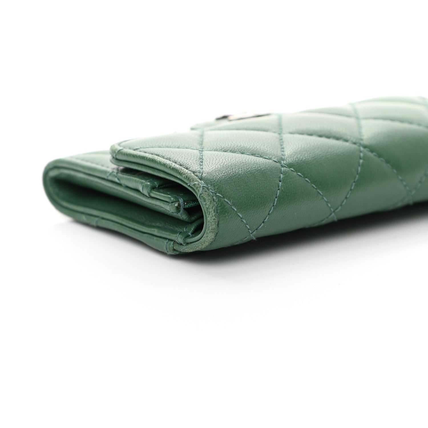 Chanel Lambskin Quilted Flap Card Holder Wallet Green 13 of 16
