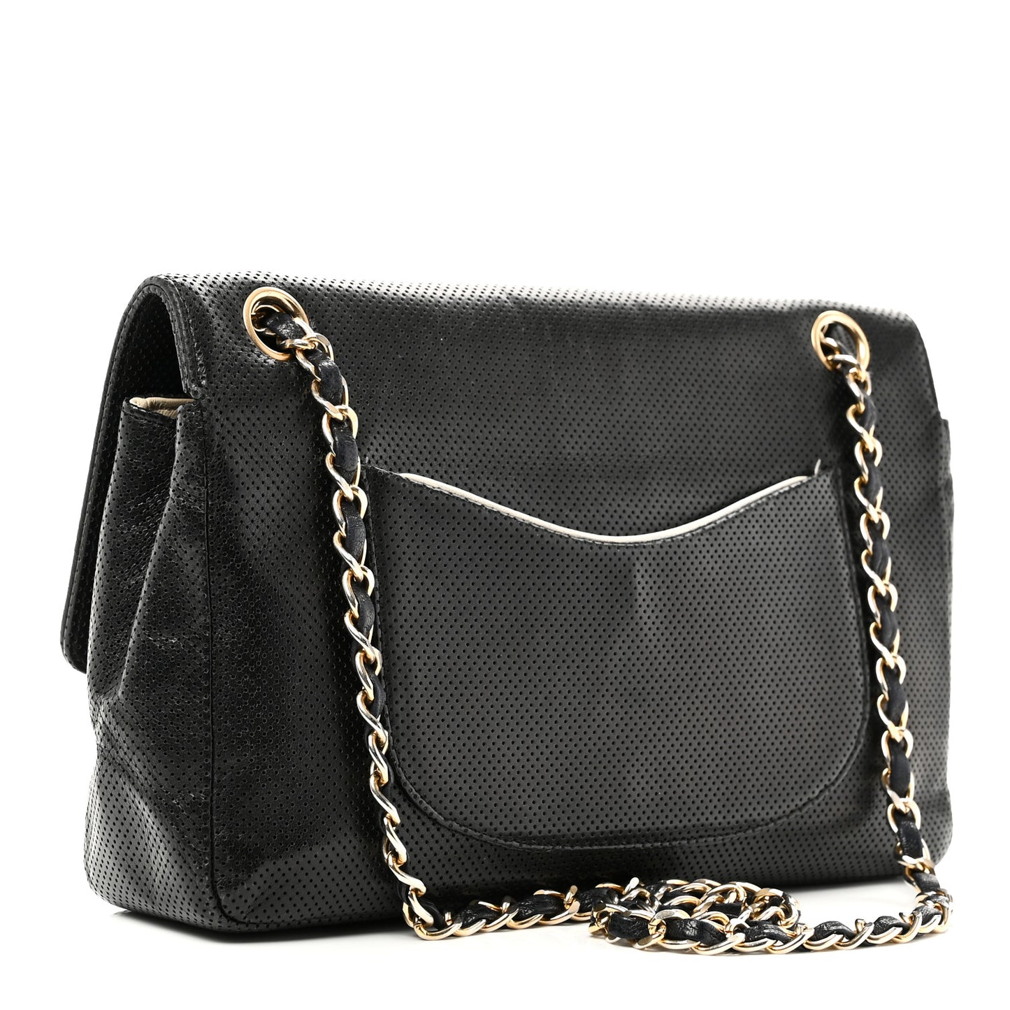 Lambskin Perforated Medium Single Flap Bag Black White